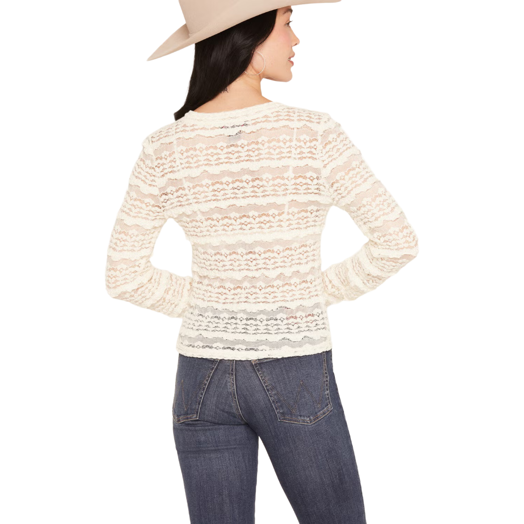Rock & Roll Denim Ladies Cream Lace Knit Top BW22T09956