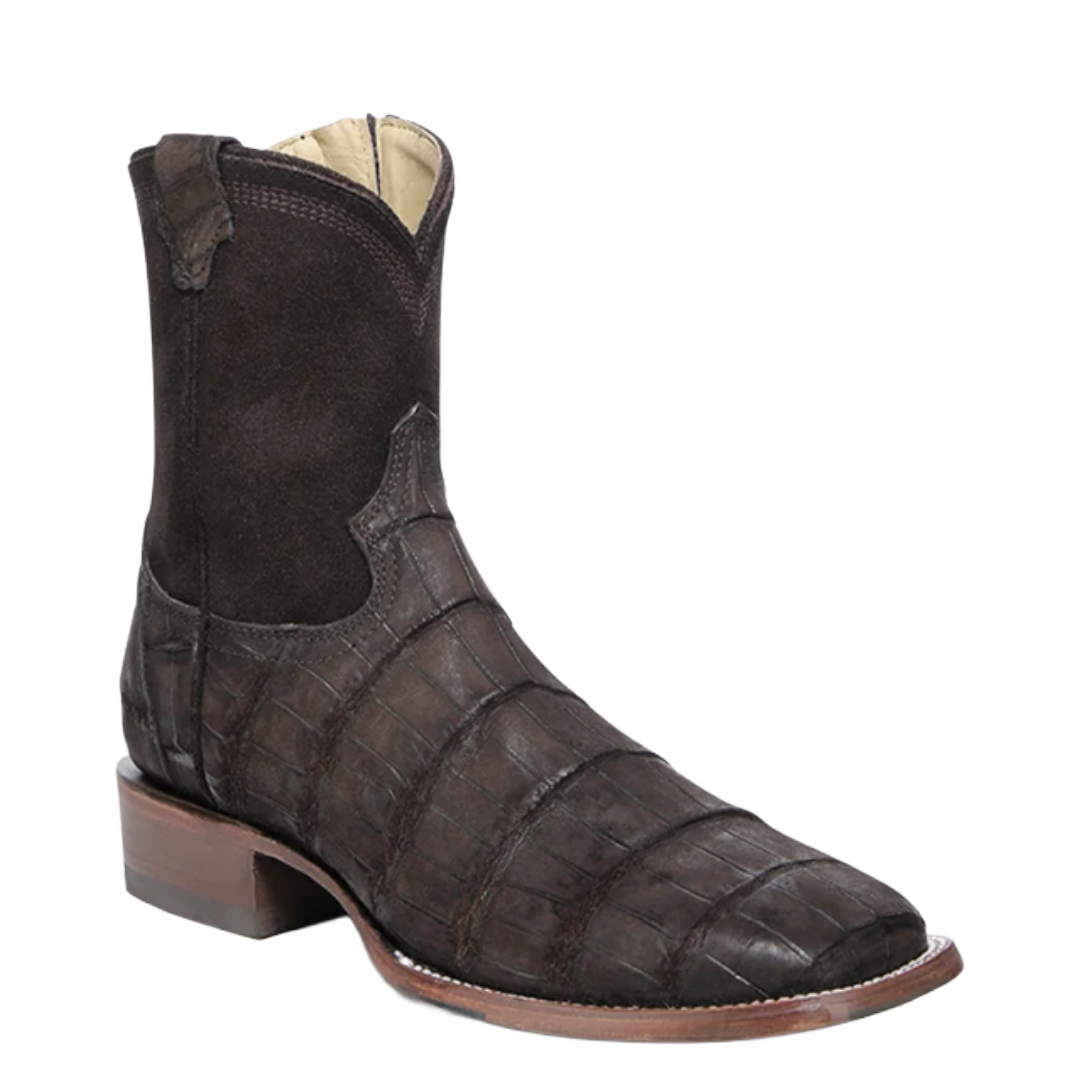 Corral Men's Chocolate Alligator Embroidery Wide Square Toe Western Boots A4917