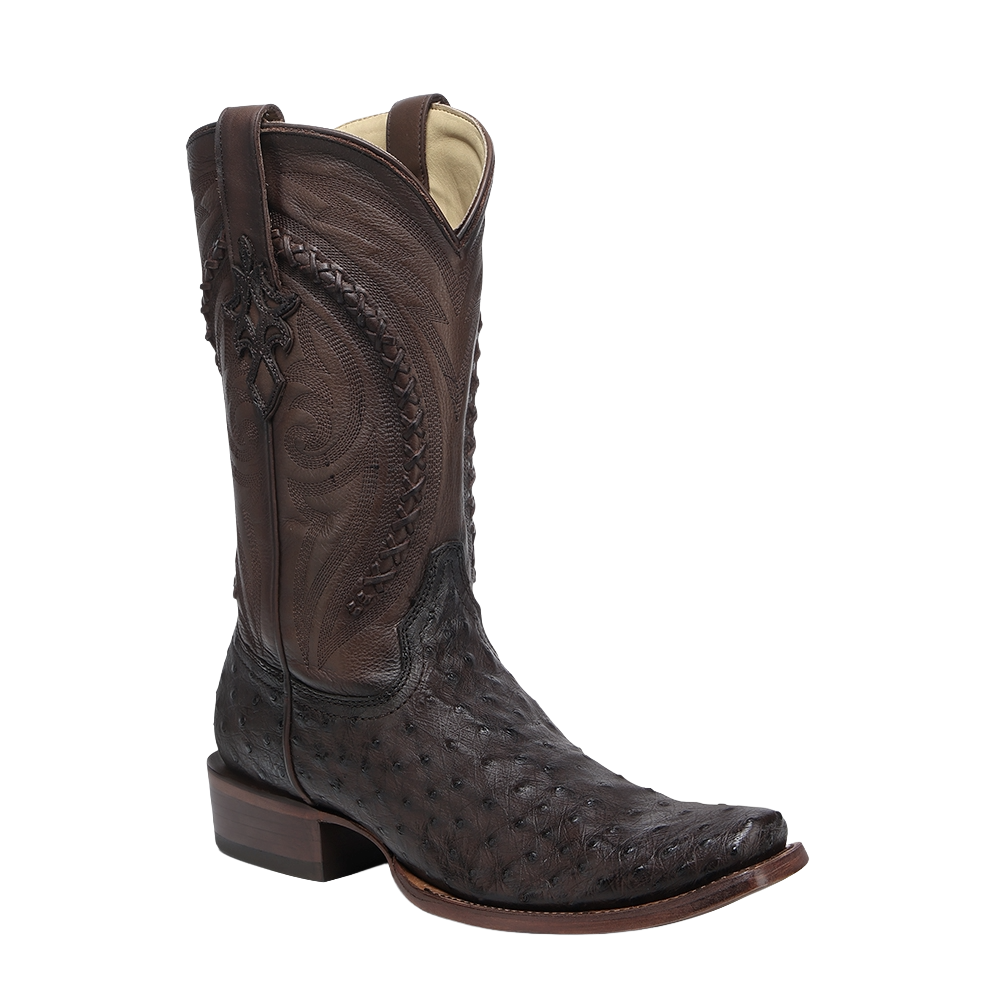 Corral Men's Tobacco Ostrich Embroidery & Handwoven Brown Boots A4971