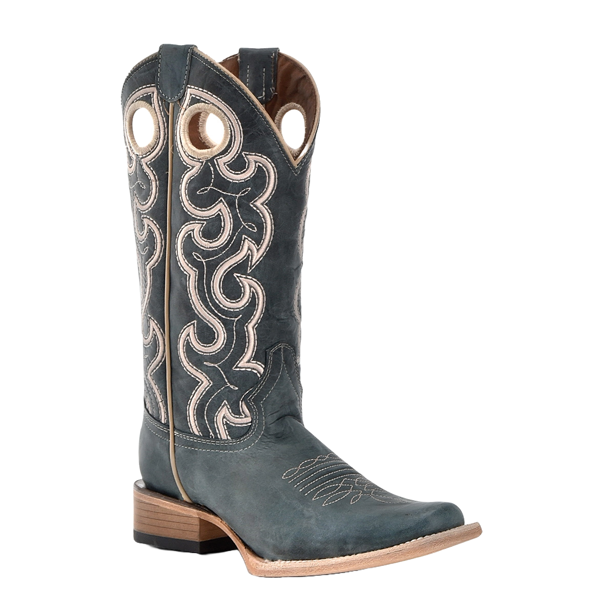 Circle G Ladies Blue Embroidery & Cut Out Square Toe Western Boots L6095