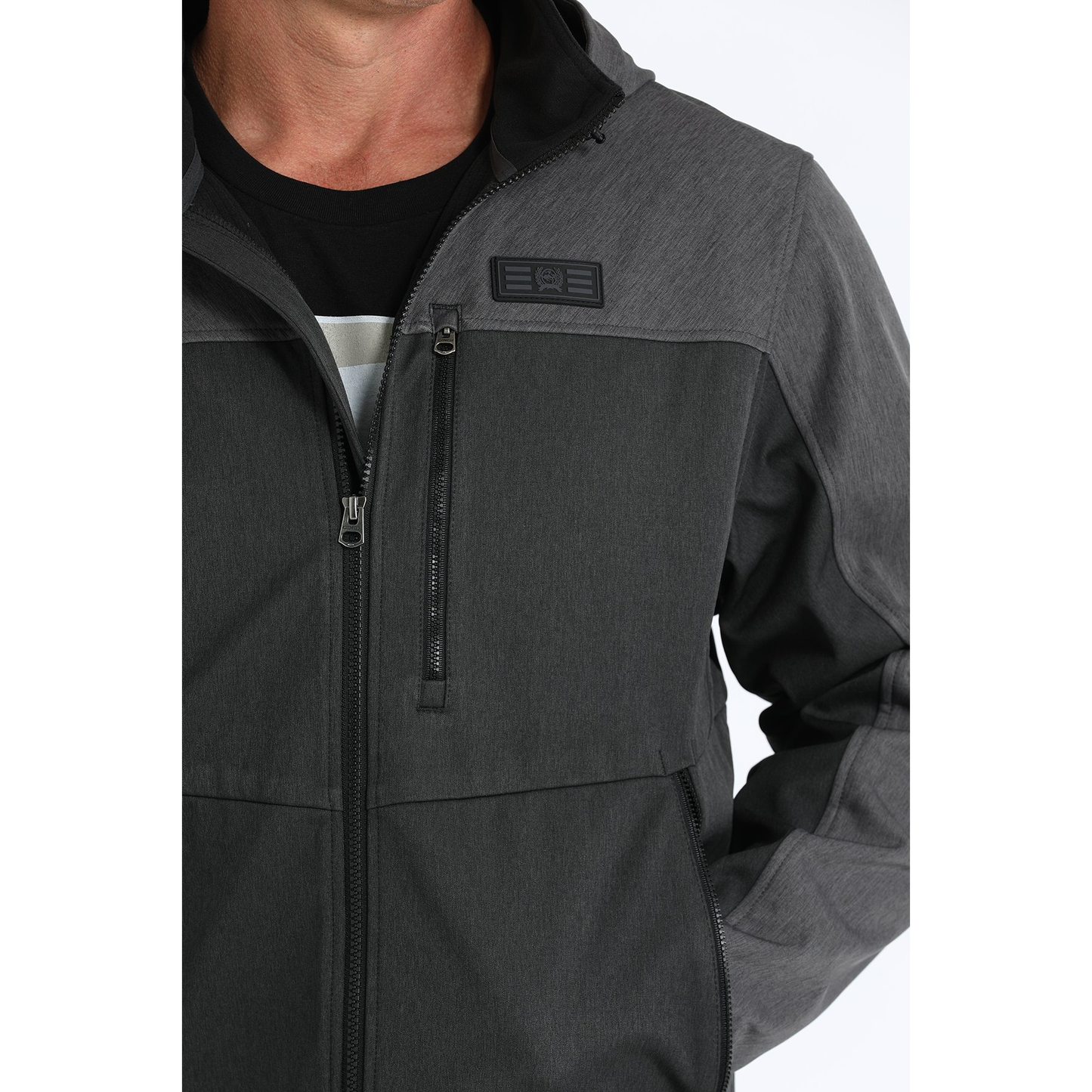 Cinch Men's Black & Charcoal Grey Hooded Softshell Jacket MWJ1593002