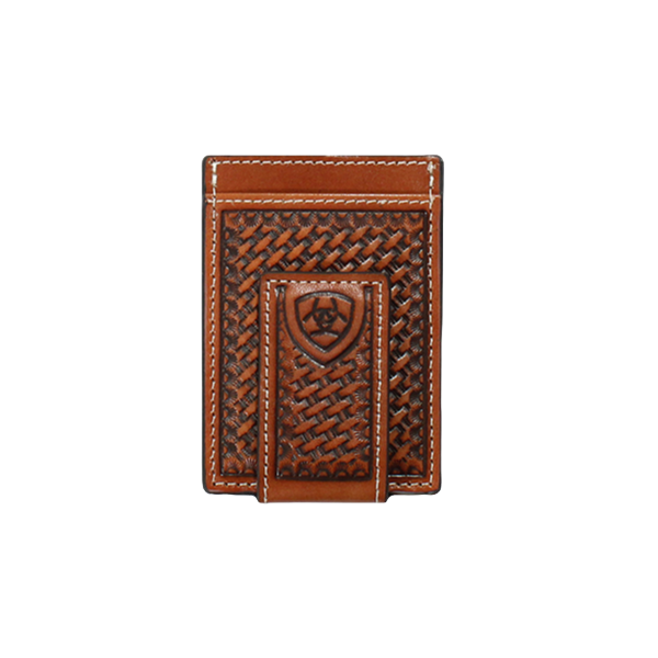 Ariat® Men's Shield Logo Basketweave Tan Money Clip A3550508