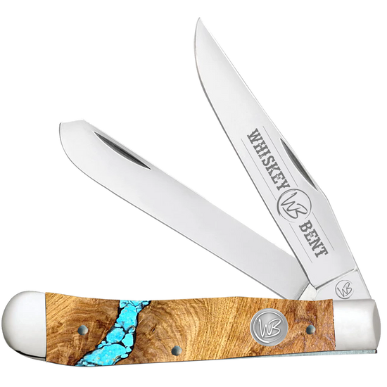 Load image into Gallery viewer, Whiskey Bent Turquoise River Trapper Double Blade Pocket Knife WB11-14
