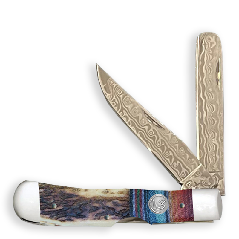 Whiskey Bent Bandito Damascus Blade Trapper Bullcutter Knife WB45-75