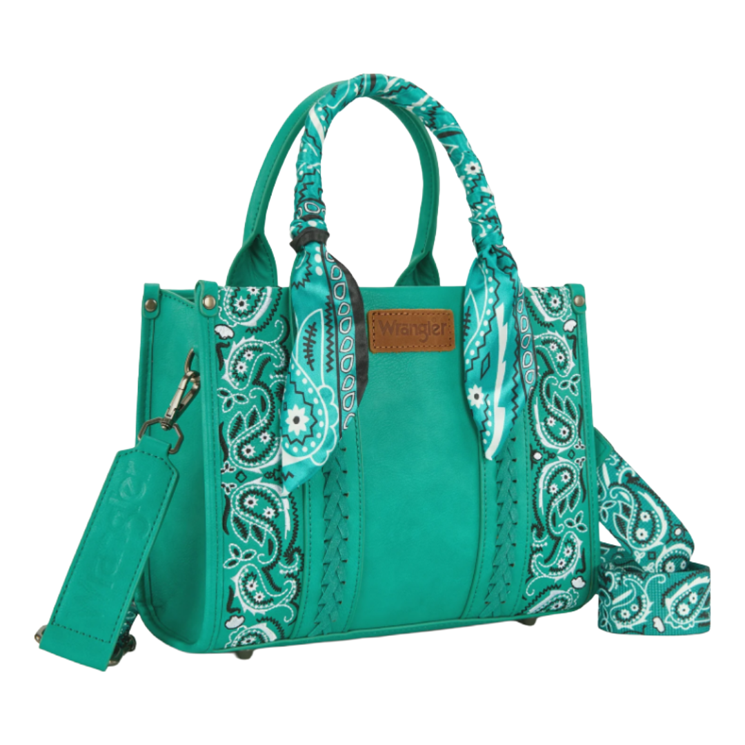Wrangler Ladies Turquoise Braided Paisley Bandana Tote Bag WG331-8120STQ