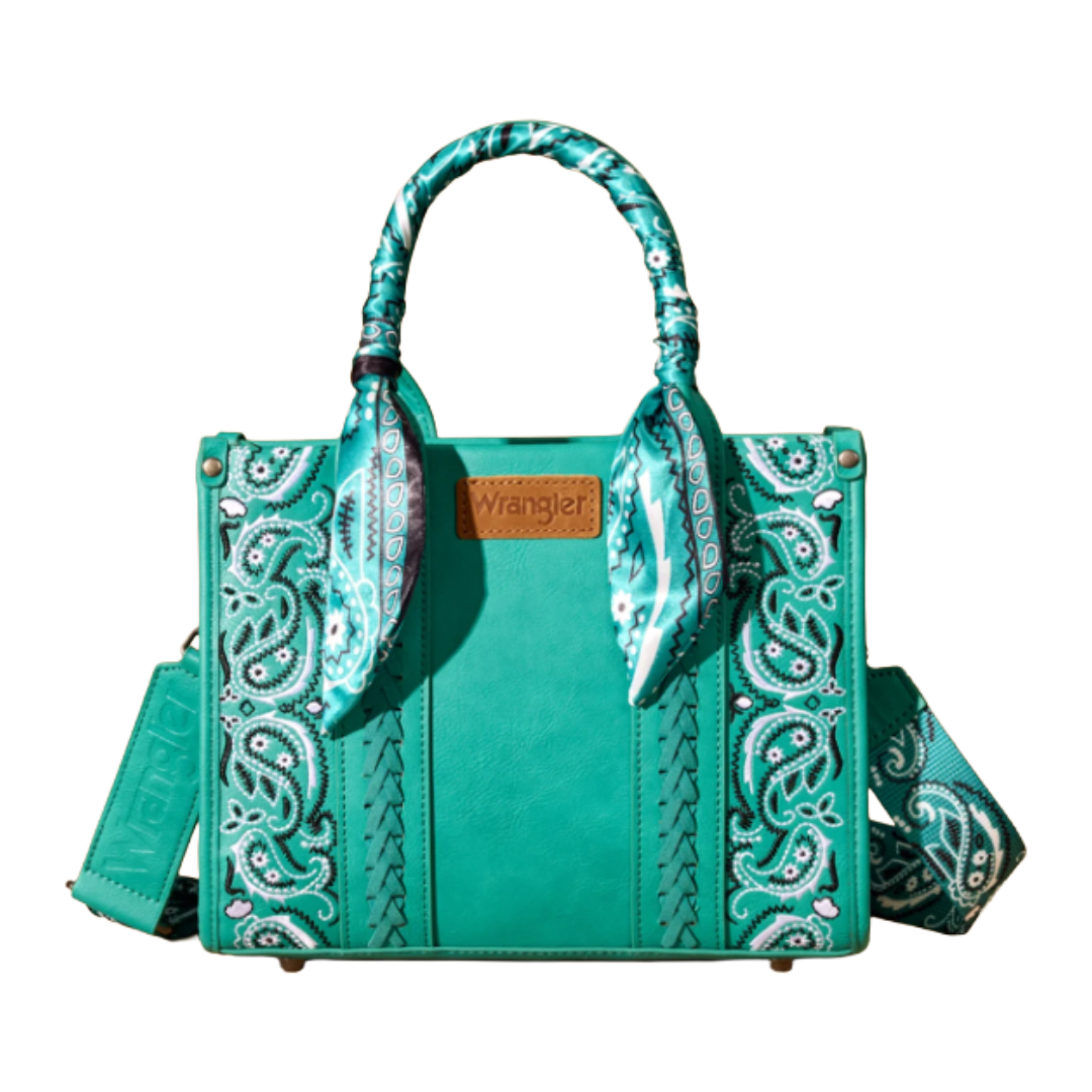 Wrangler Ladies Turquoise Braided Paisley Bandana Tote Bag WG331-8120STQ
