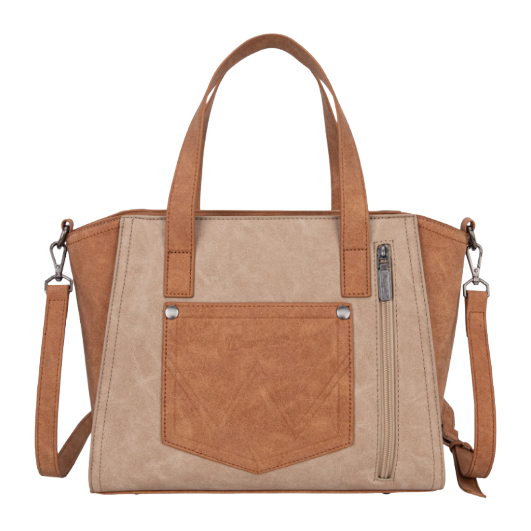 Wrangler Ladies "W" Stitch Two Tone Tan Crossbody Tote Bag WG162-8012TN