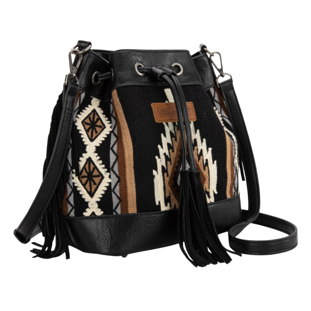 Wrangler Ladies Black Southwestern Knitted Drawstring Crossbody Bag WG174-2029BK