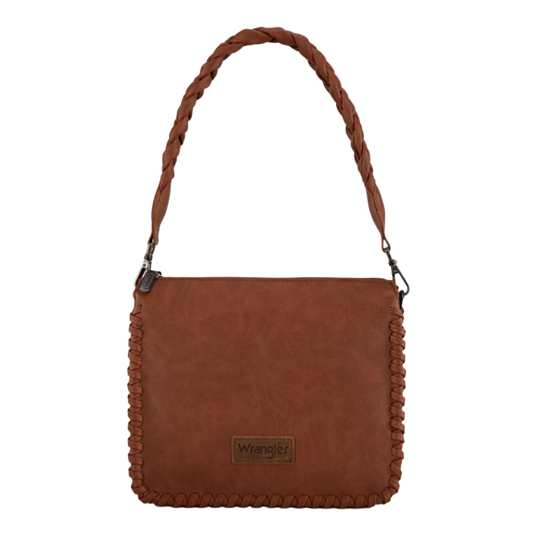 Wrangler Ladies Brown Whipstitch Braided Strap Crossbody Hobo Bag WG183-8312BR