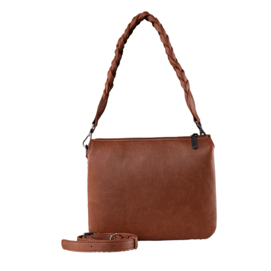 Wrangler Ladies Brown Whipstitch Braided Strap Crossbody Hobo Bag WG183-8312BR