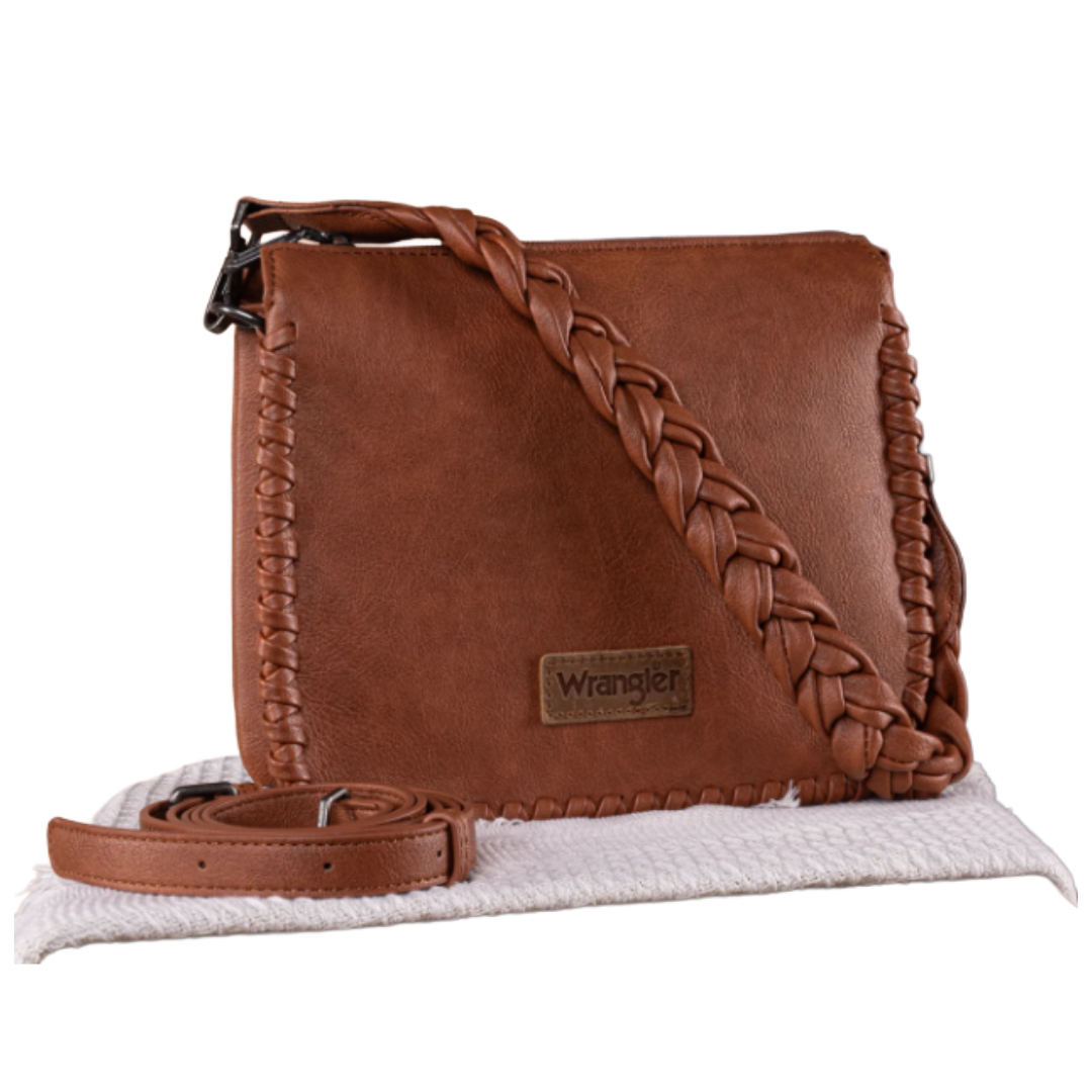 Wrangler Ladies Brown Whipstitch Braided Strap Crossbody Hobo Bag WG183-8312BR