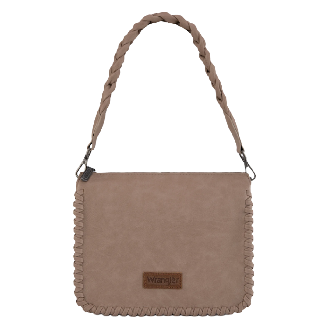 Wrangler Ladies Khaki Whipstitch Braided Strap Crossbody Hobo Bag WG183-8312KH