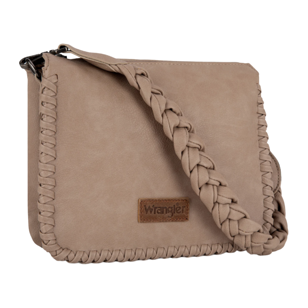 Wrangler Ladies Khaki Whipstitch Braided Strap Crossbody Hobo Bag WG183-8312KH