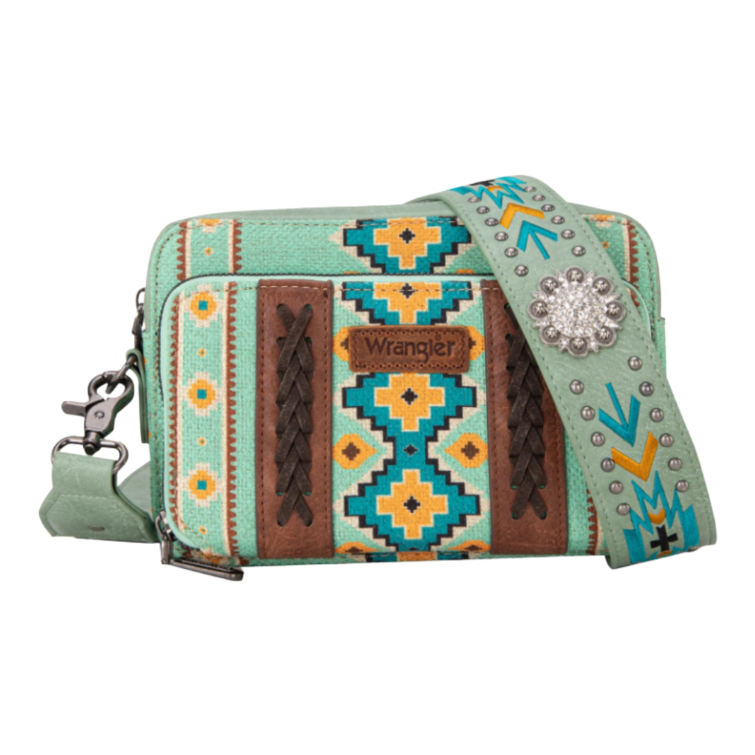 Wrangler Ladies Aztec Printed With Wallet Compartment Green Crossbody Purse WG2207-3003GN