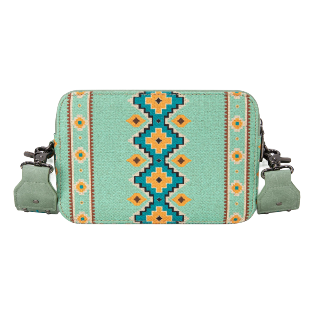 Wrangler Ladies Aztec Printed With Wallet Compartment Green Crossbody Purse WG2207-3003GN