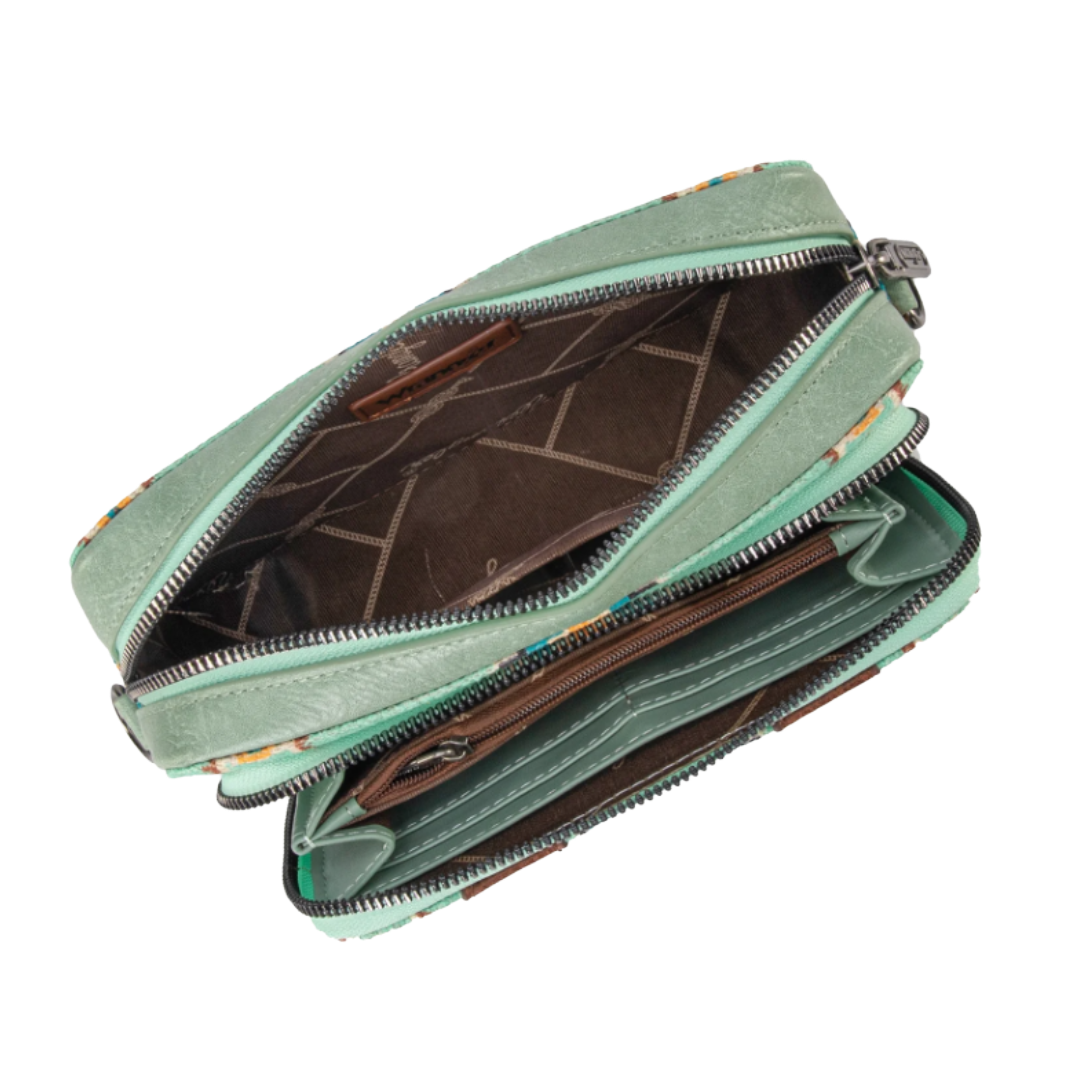 Wrangler Ladies Aztec Printed With Wallet Compartment Green Crossbody Purse WG2207-3003GN