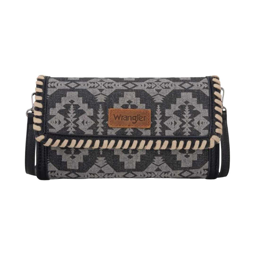 Wrangler Ladies Black Southwestern Print Wristlet Wallet Crossbody Bag WG2212-C012BK