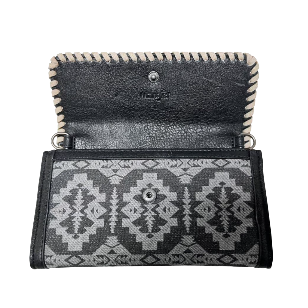 Wrangler Ladies Black Southwestern Print Wristlet Wallet Crossbody Bag WG2212-C012BK