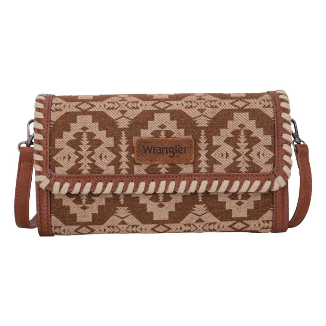 Wrangler Ladies Brown Southwestern Print Wristlet Wallet Crossbody Bag WG2212-C012BR