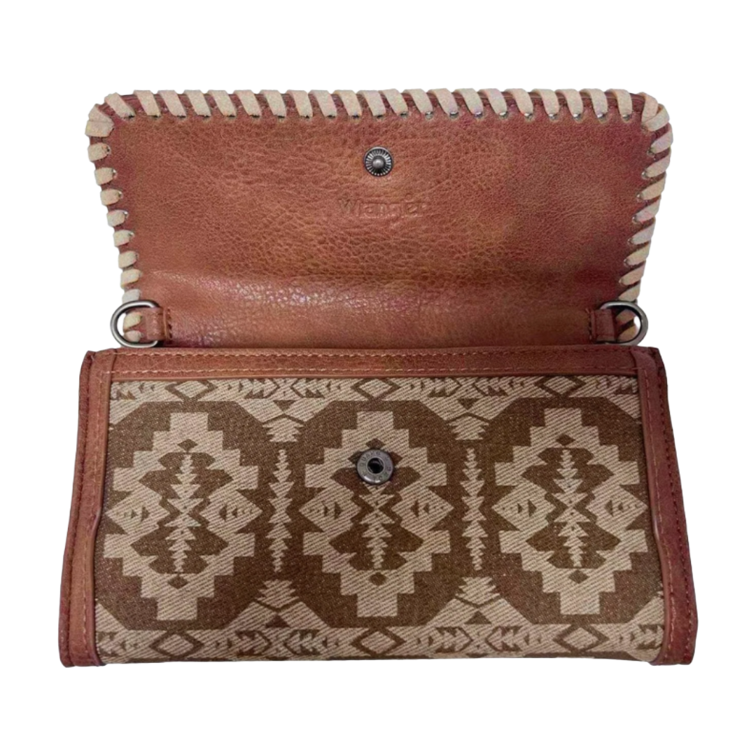 Wrangler Ladies Brown Southwestern Print Wristlet Wallet Crossbody Bag WG2212-C012BR