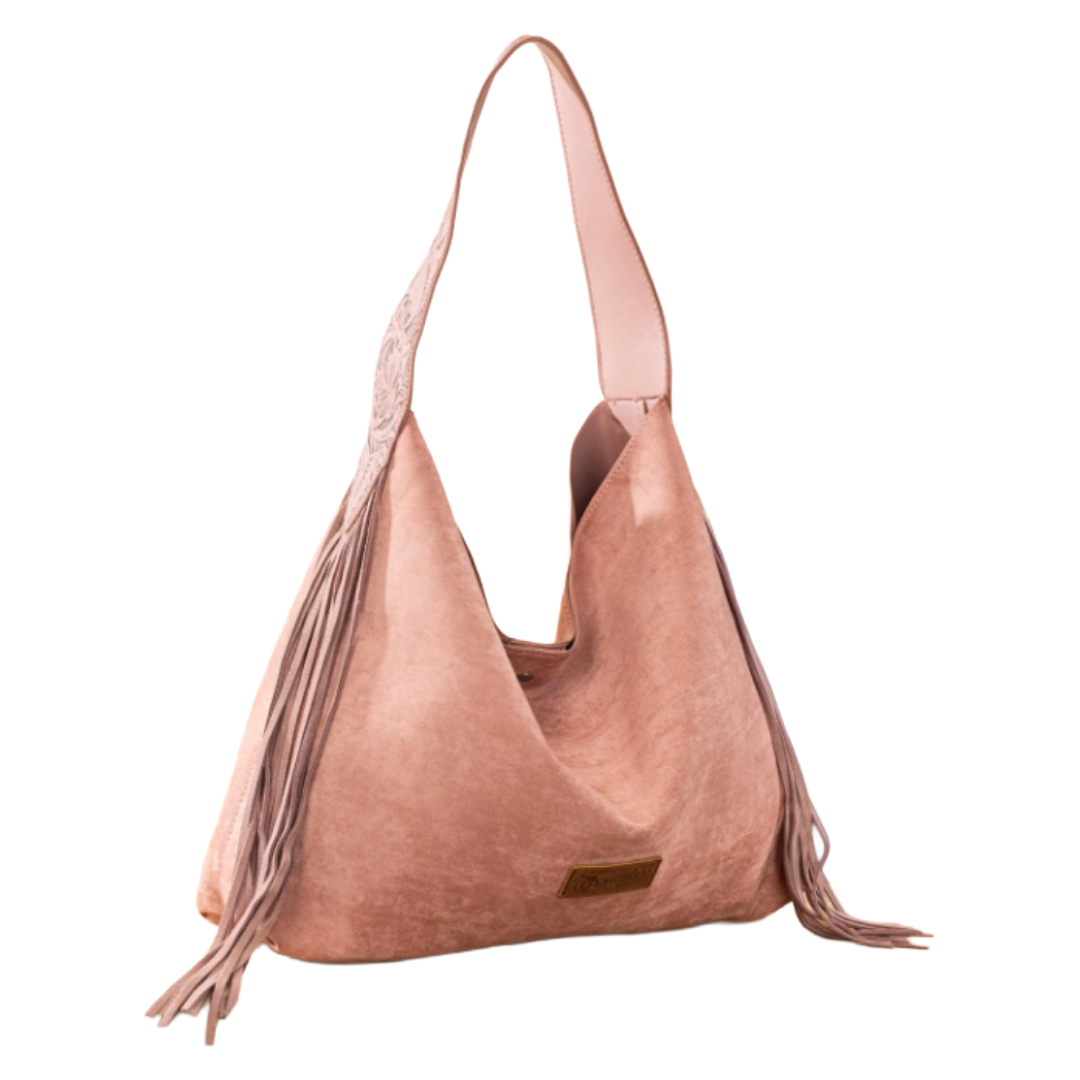Wrangler Ladies Dark Pink Fringe Floral Tooled Hobo Bag WG239-9182DPK