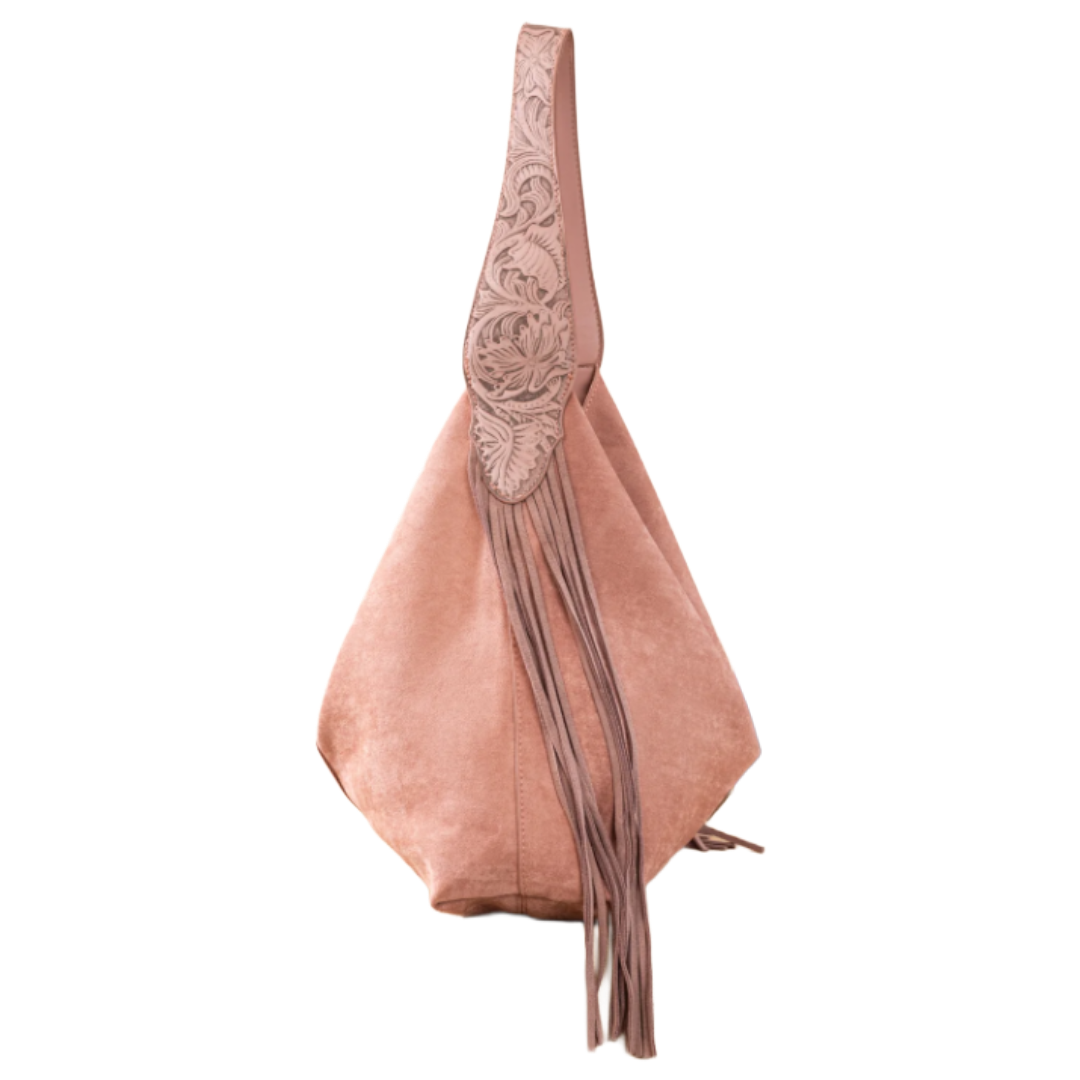 Wrangler Ladies Dark Pink Fringe Floral Tooled Hobo Bag WG239-9182DPK