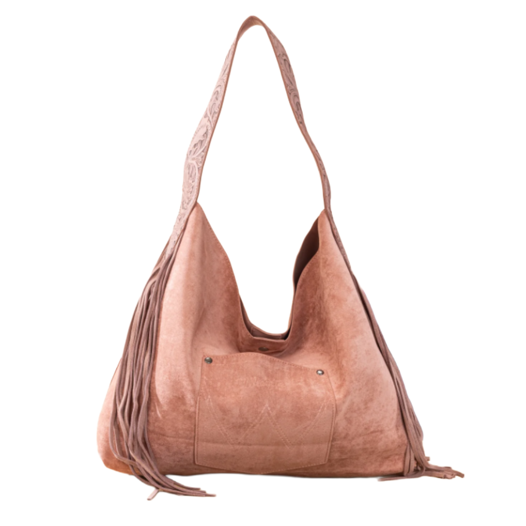 Wrangler Ladies Dark Pink Fringe Floral Tooled Hobo Bag WG239-9182DPK