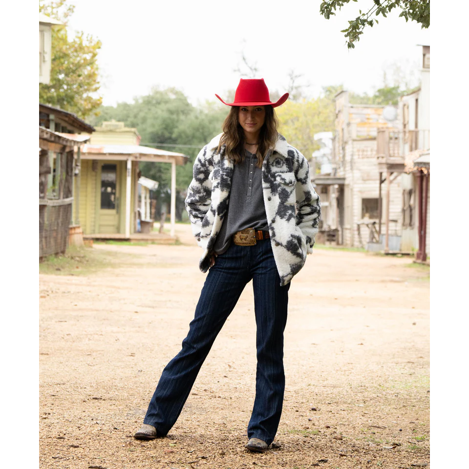 Hooey Ladies White With Black Aztec Print Sherpa Jacket HJ126WHBK