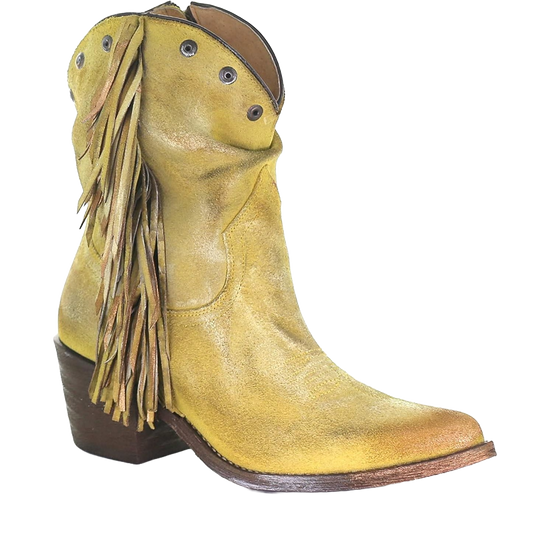 Circle G Corral Ladies Yellow Studs & Fringe Zip-Up Short Boots Q0168