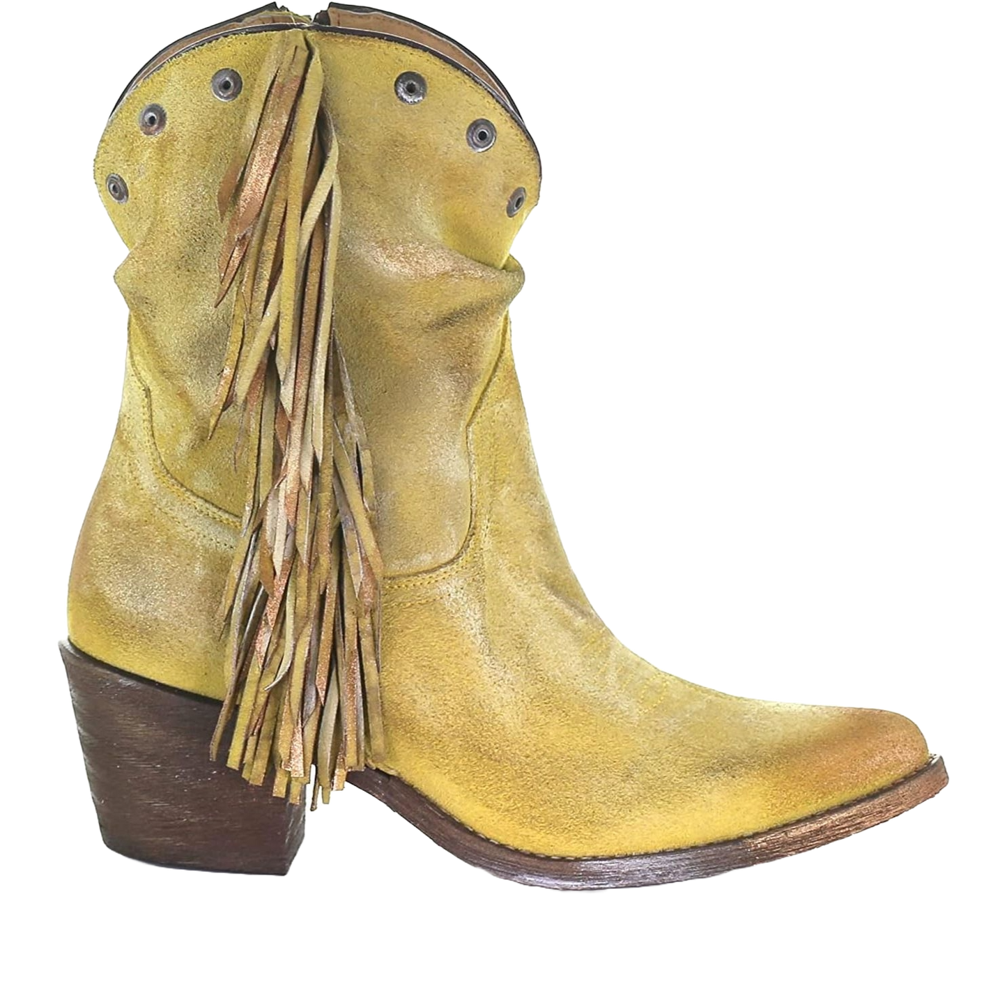 Circle G Corral Ladies Yellow Studs & Fringe Zip-Up Short Boots Q0168