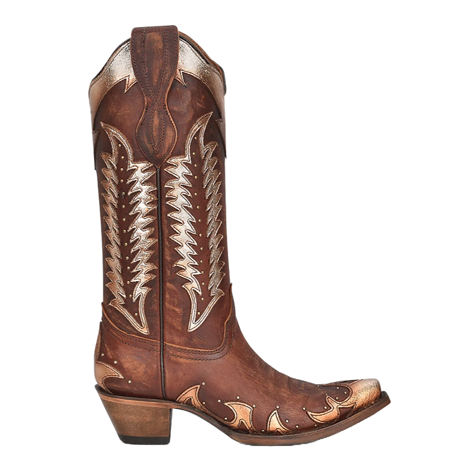 Circle G By Corral Ladies Cognac Studded Overlay Snip Toe Boots L2042