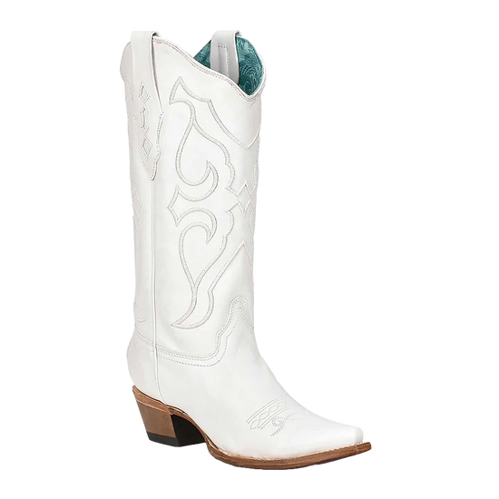 Corral Ladies Western Embroidery Snip Toe White Pull On Boots Z5046