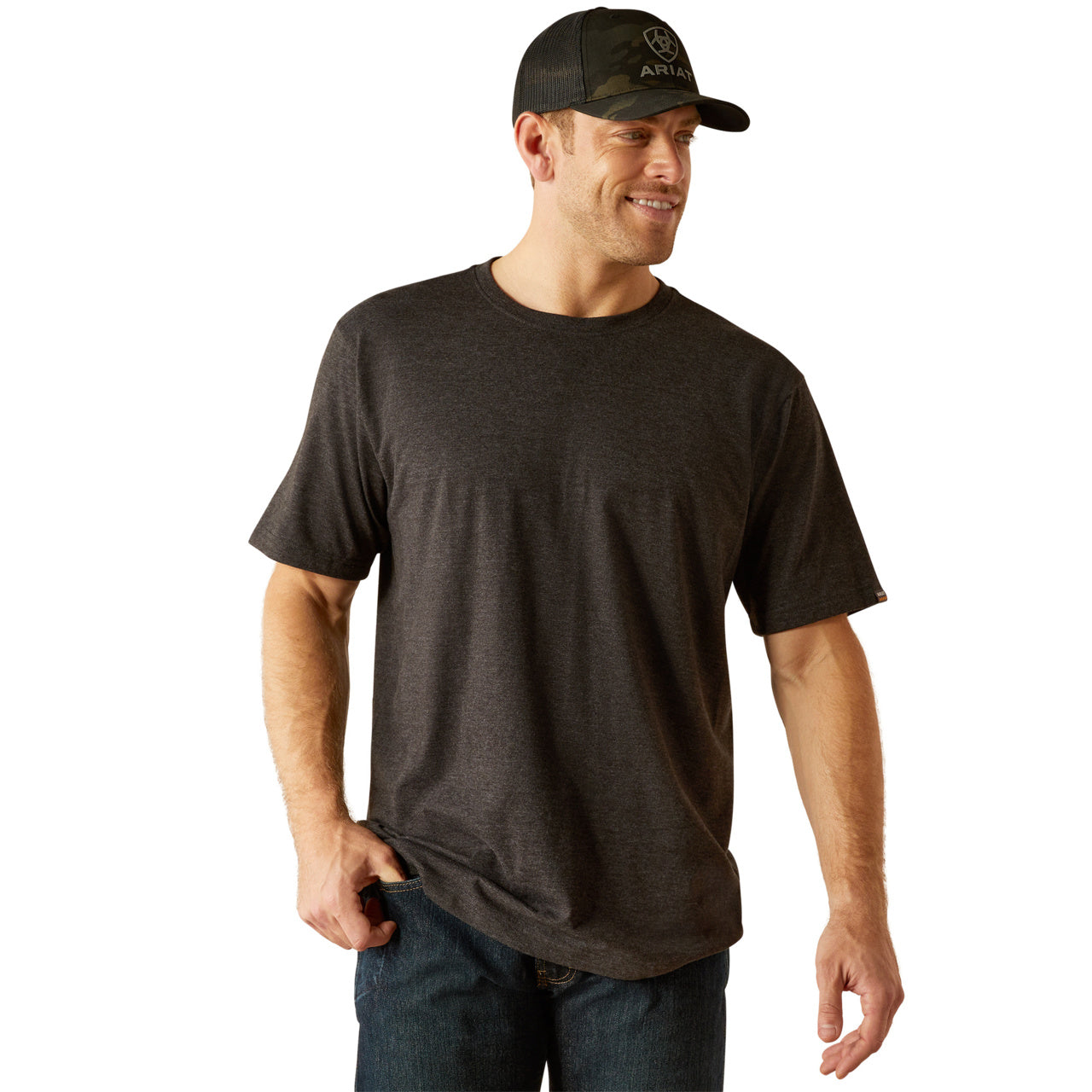Ariat Men's Rebar Cotton Strong Charcoal Heathered Work T-Shirt 10054638