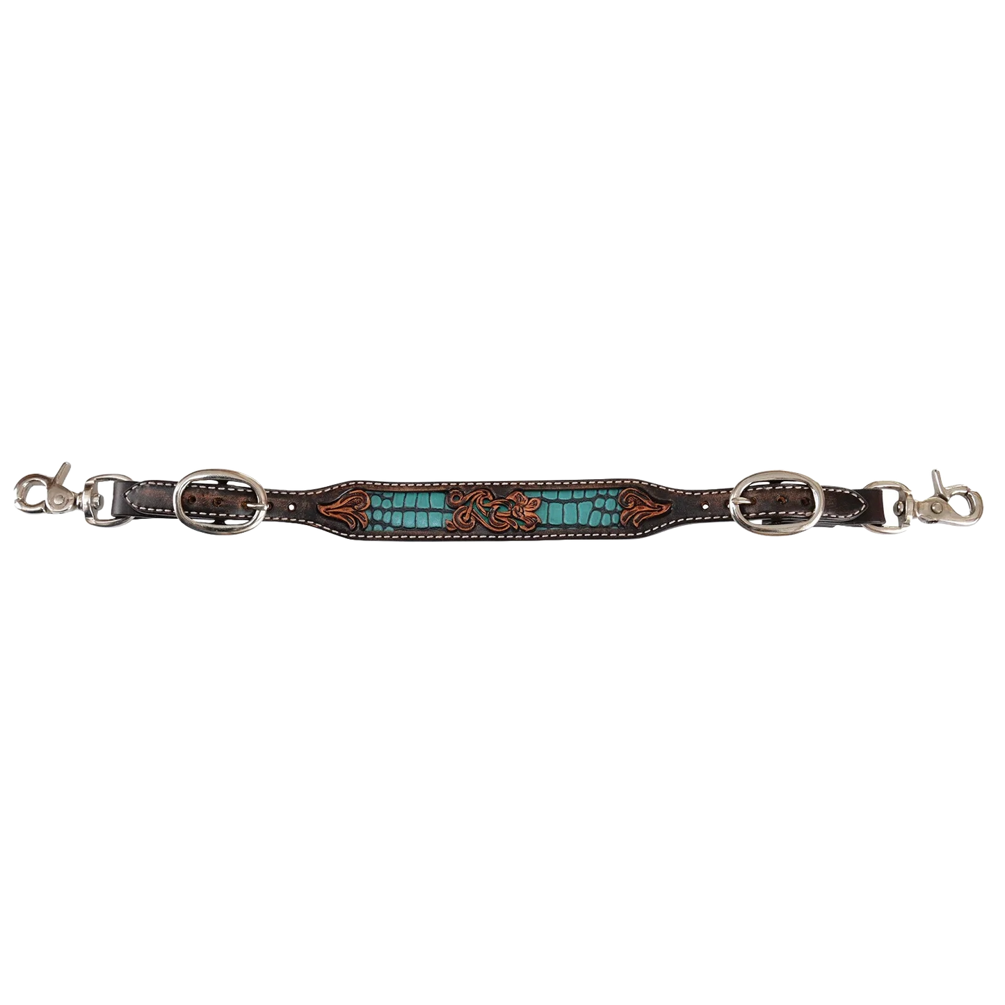 Circle Y Inlaid Turquoise Faux Gator Filigree Wither Strap