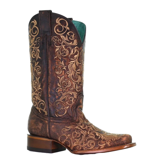 Corral Ladies Honey Brown Embroidered Square Toe Western Boots Z5022