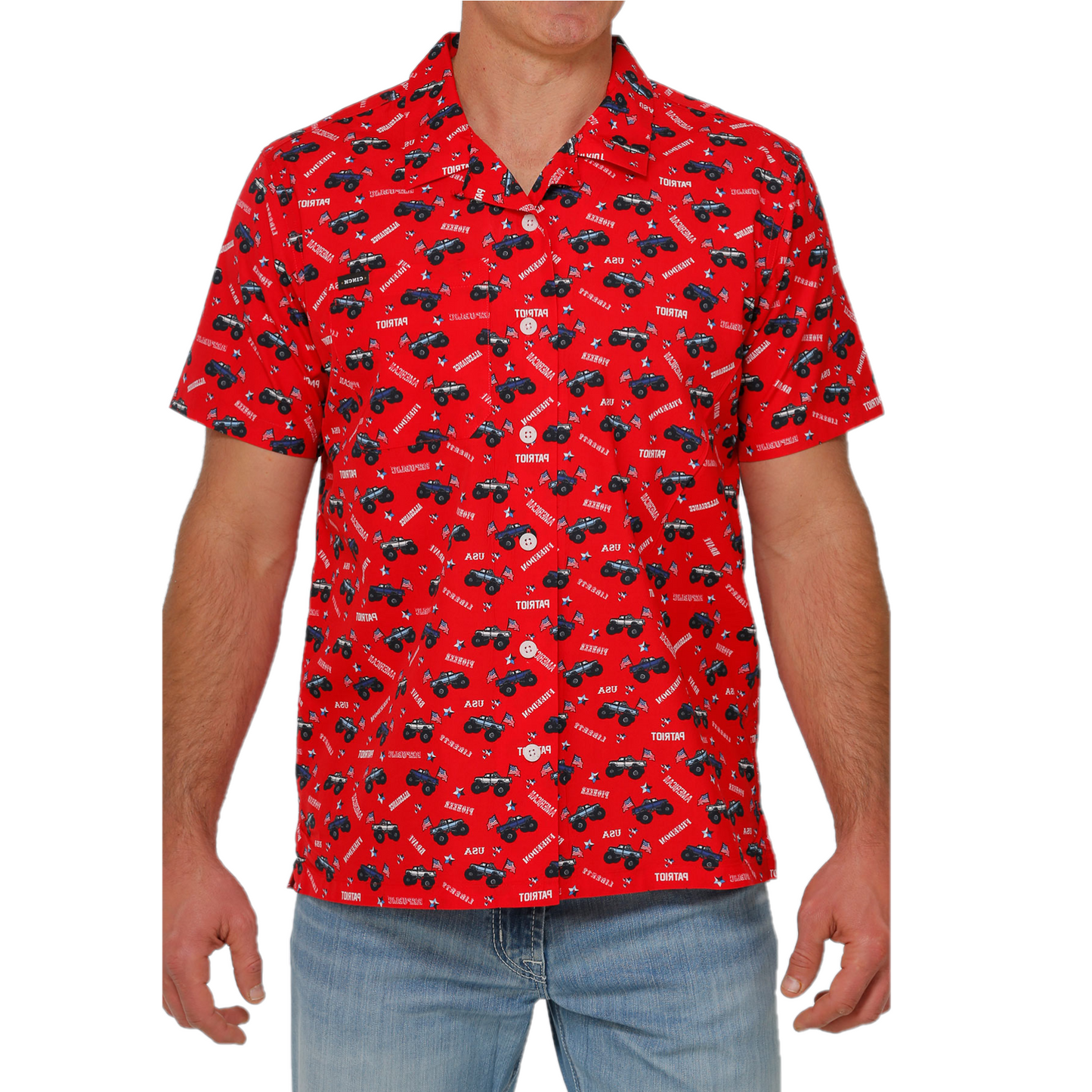 Cinch Men's American Patriot Red Camp Short Sleeve Shirt MTW1401005