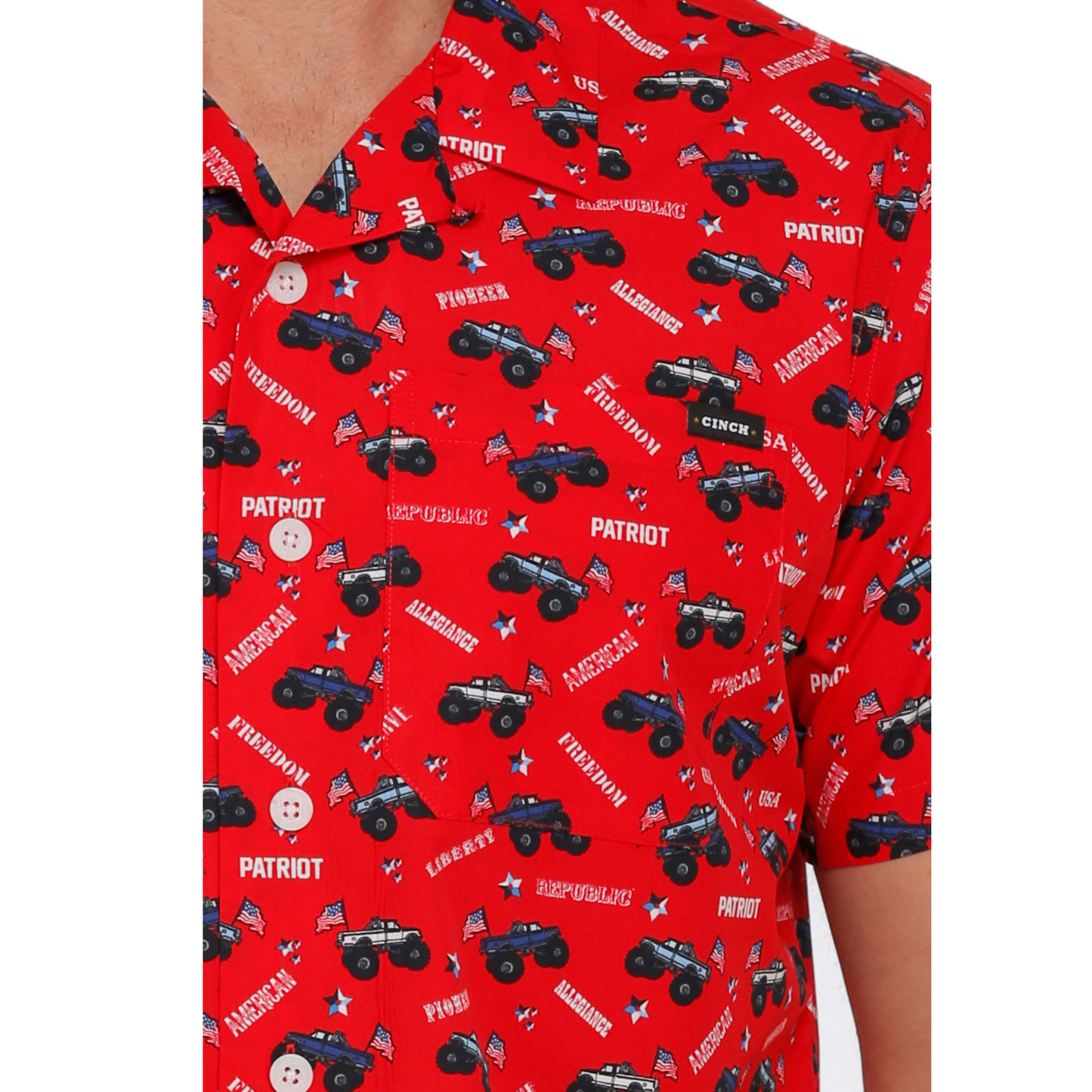 Cinch Men's American Patriot Red Camp Short Sleeve Shirt MTW1401005