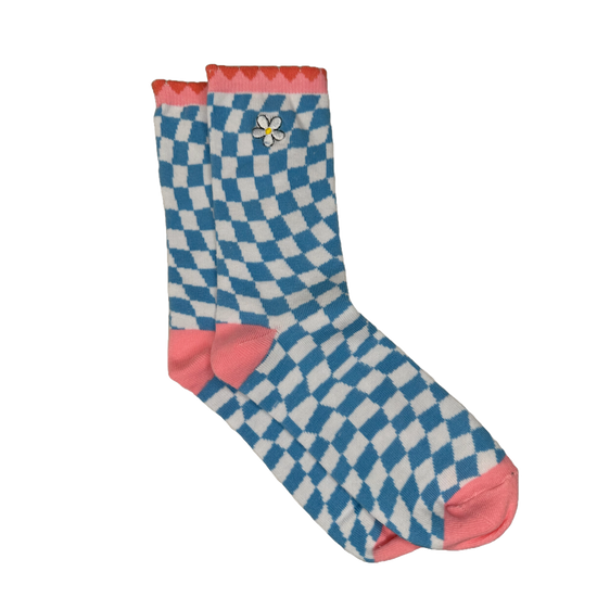 Simply Southern Ladies Blue & White Checkered Socks 0124-SOCK-BLCHK
