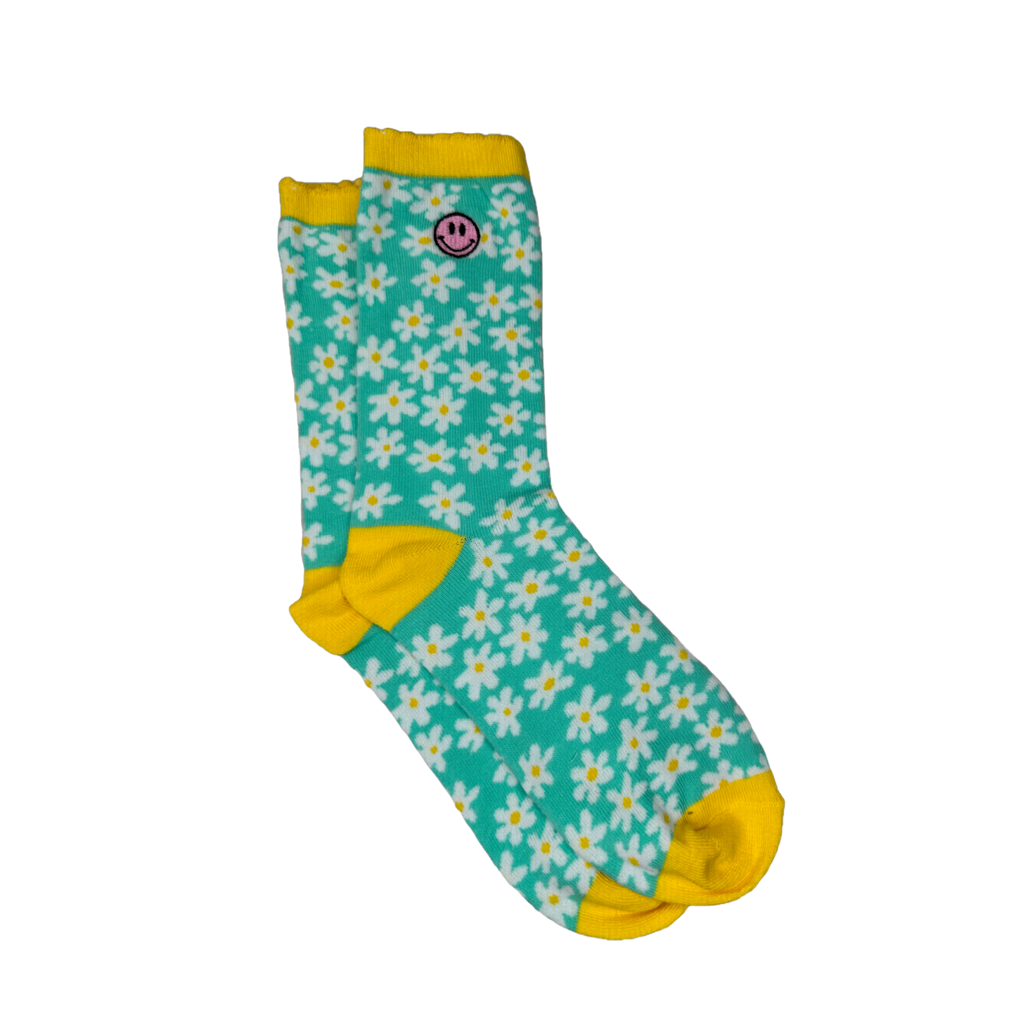 Simply Southern Ladies Daisy Printed Aqua & Yellow Socks 0124-SOCK-DAISY