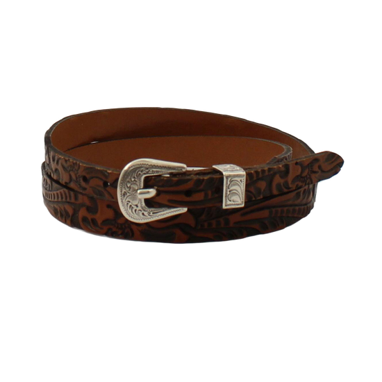 Twister Western Floral Embossed Brown Leather Hatband 0275102