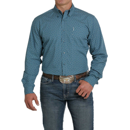 Cinch Men's Basic Weave Print Tea Blue Button Down Shirt MTW1347029