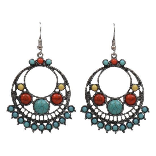 Silverstrike by 3D Belt Co. Ladies Circular Colorful Concho Earrings DE0354SBTQMT