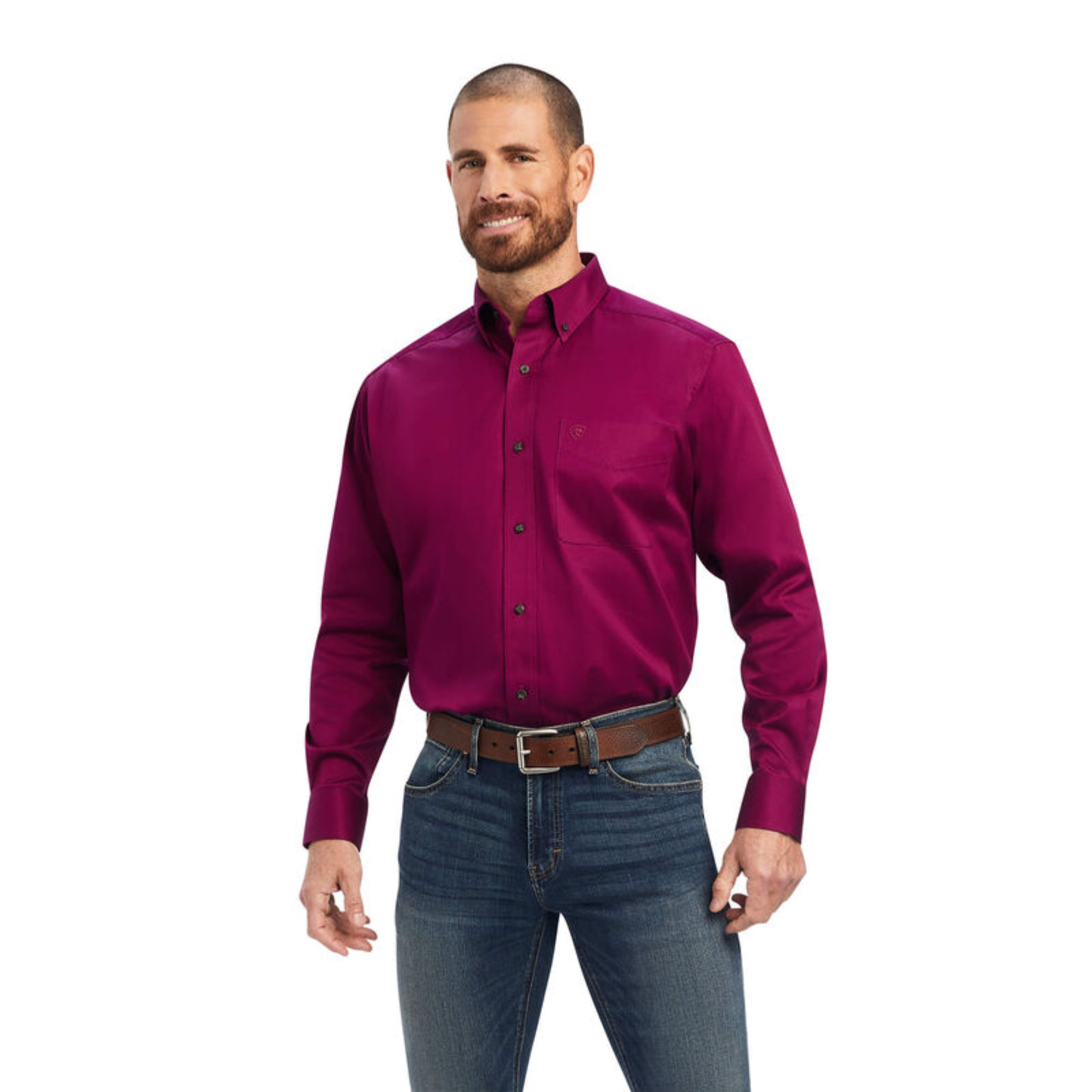 Ariat® Men's Solid Twill Magenta Purple Button Down Shirt 10042078