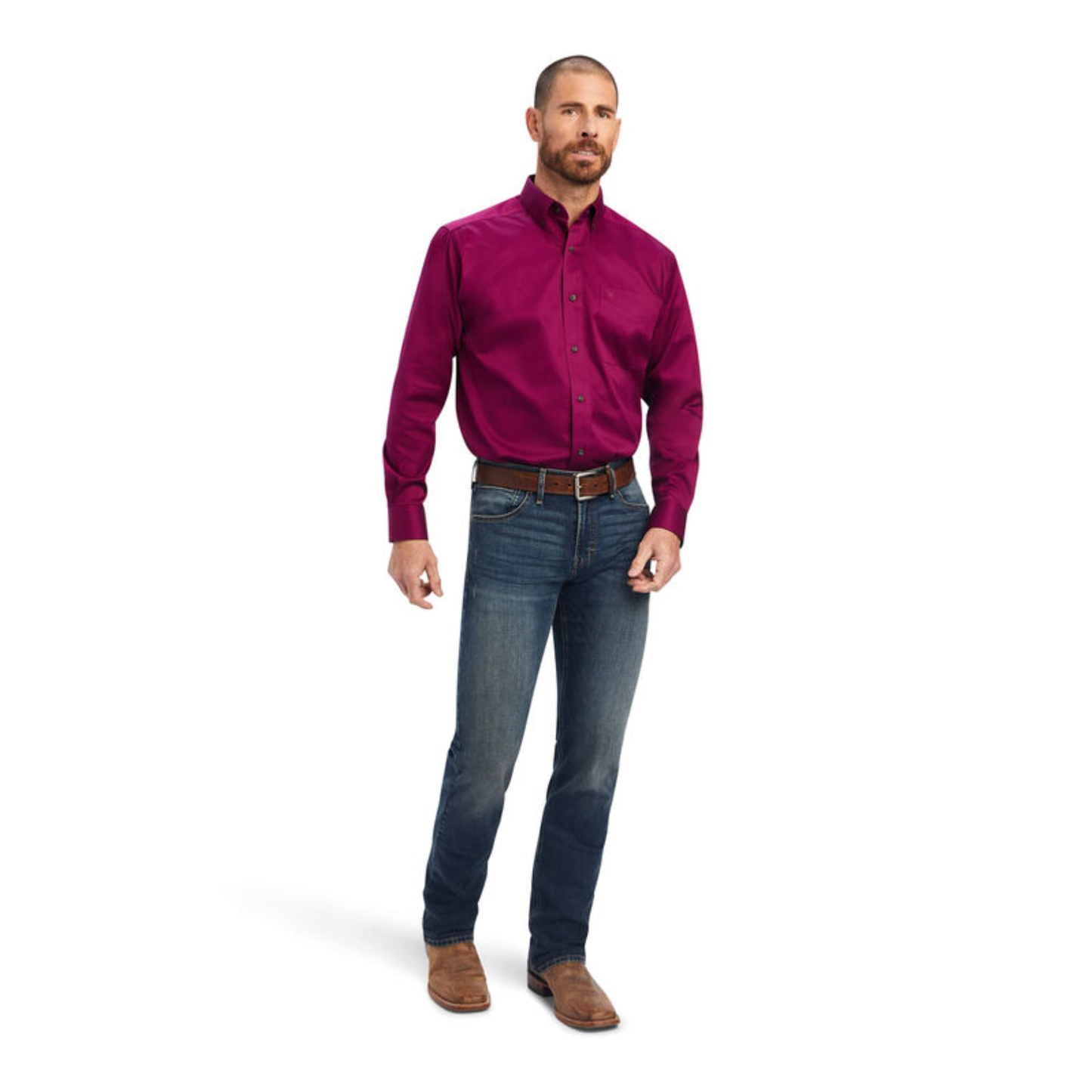 Ariat® Men's Solid Twill Magenta Purple Button Down Shirt 10042078