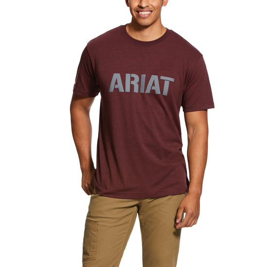 Ariat Men's Rebar Cottonstrong Block Logo Burgundy Shirt 10030289