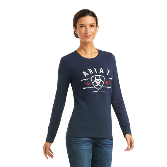 Ariat® Ladies International Logo Long Sleeve T-Shirt Navy 10036959