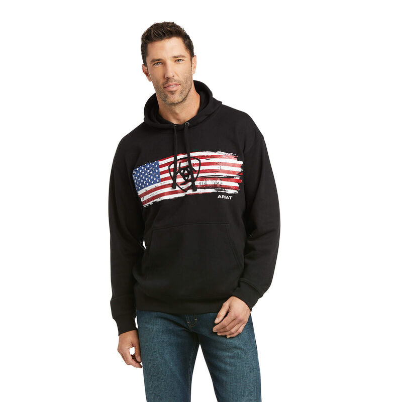 Ariat® Men's Basic Black Seam To Seam Flag Hooded Sweatshirt 10037257