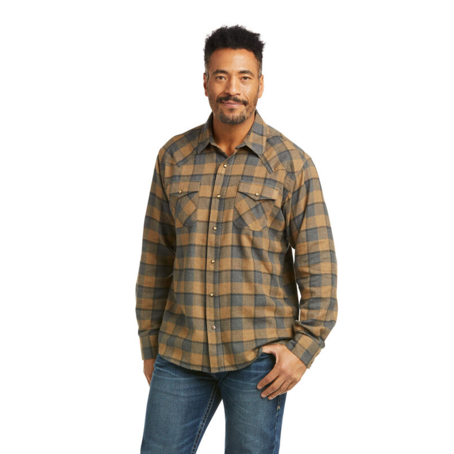 Ariat® Men's Hartford Boardwalk Brown Plaid Long Sleeve Shirt 10037335