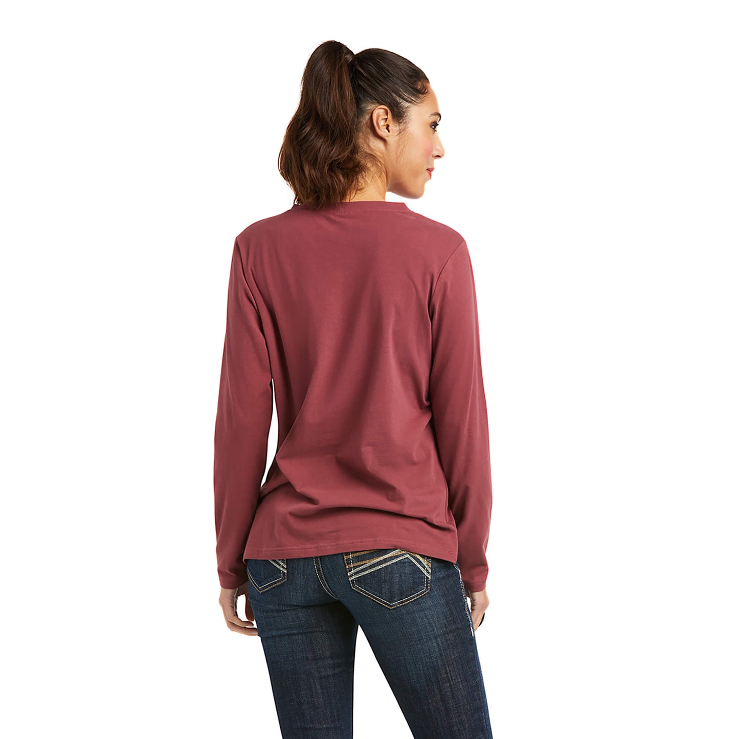 Ariat Ladies REAL Long Sleeve Fig Galaxy Red Logo Tee 10037523