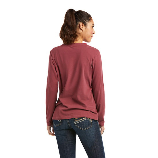 Ariat Ladies REAL Long Sleeve Fig Galaxy Red Logo Tee 10037523